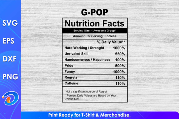 G-pop Nutrition Facts Father's Day SVG T-Shirt Graphics